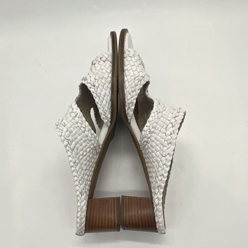 Aquatalia White Leather Woven Braided Slide Sandal Women's US 9.5 Block Heel - Picture 7 of 7